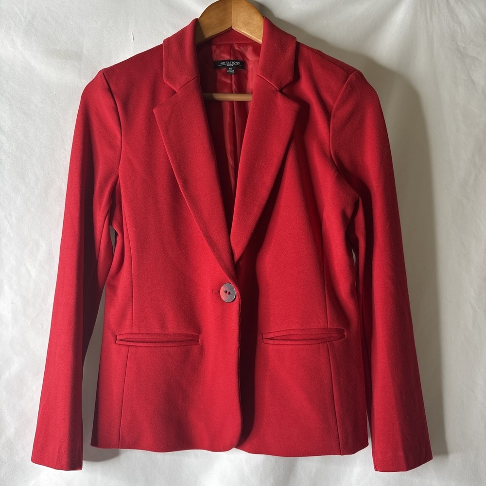 Notations Vibrant Red PM Ponte Knit Single Button Blazer Jacket Office Career